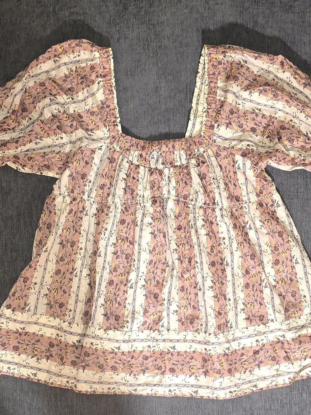 Free People Vintage Lover Floral Stripe Square Neck Babydoll Blouse Extra Small
